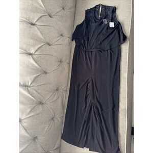 Motherhood Maternity Knit Black Wide Leg Lace Top Jumpsuit Romper XS